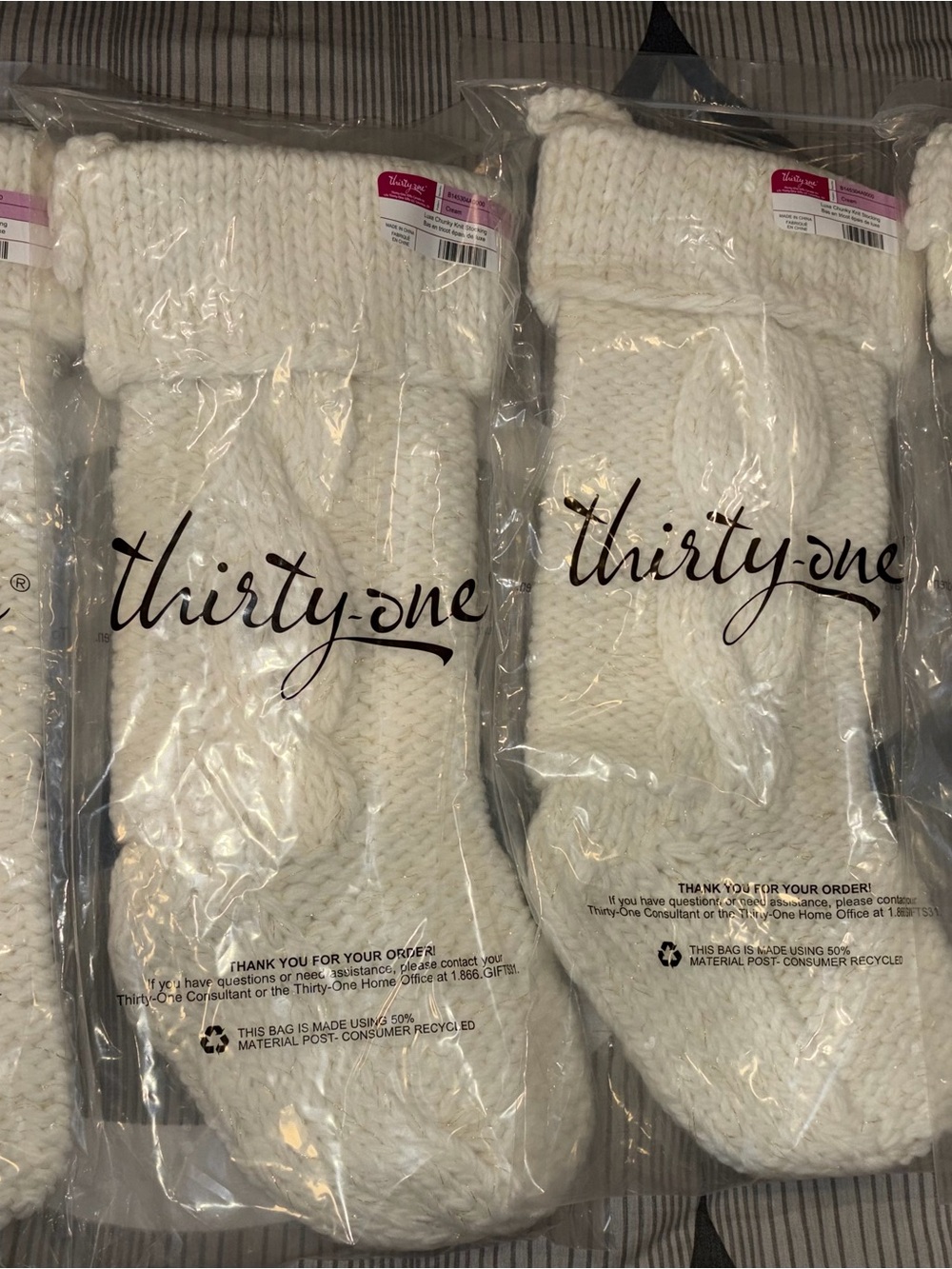 Thirty-one Cream Cable Knit Stockings - Set of 4